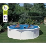 GRE - Kit de piscina redonda elevada de acero blanco de Ø480 x 132 cm (incluye filtro de arena y escalera)