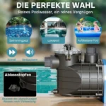 Bomba para piscinas Wiltec 2200W – Caudal 26400 l/h – Altura de impulsión 18 m – Bomba de filtración y circulación para filtros de agua – P - Imagen 3