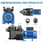 Bomba para piscinas Wiltec 2200W – Caudal 26400 l/h – Altura de impulsión 18 m – Bomba de filtración y circulación para filtros de agua – P - Imagen 4